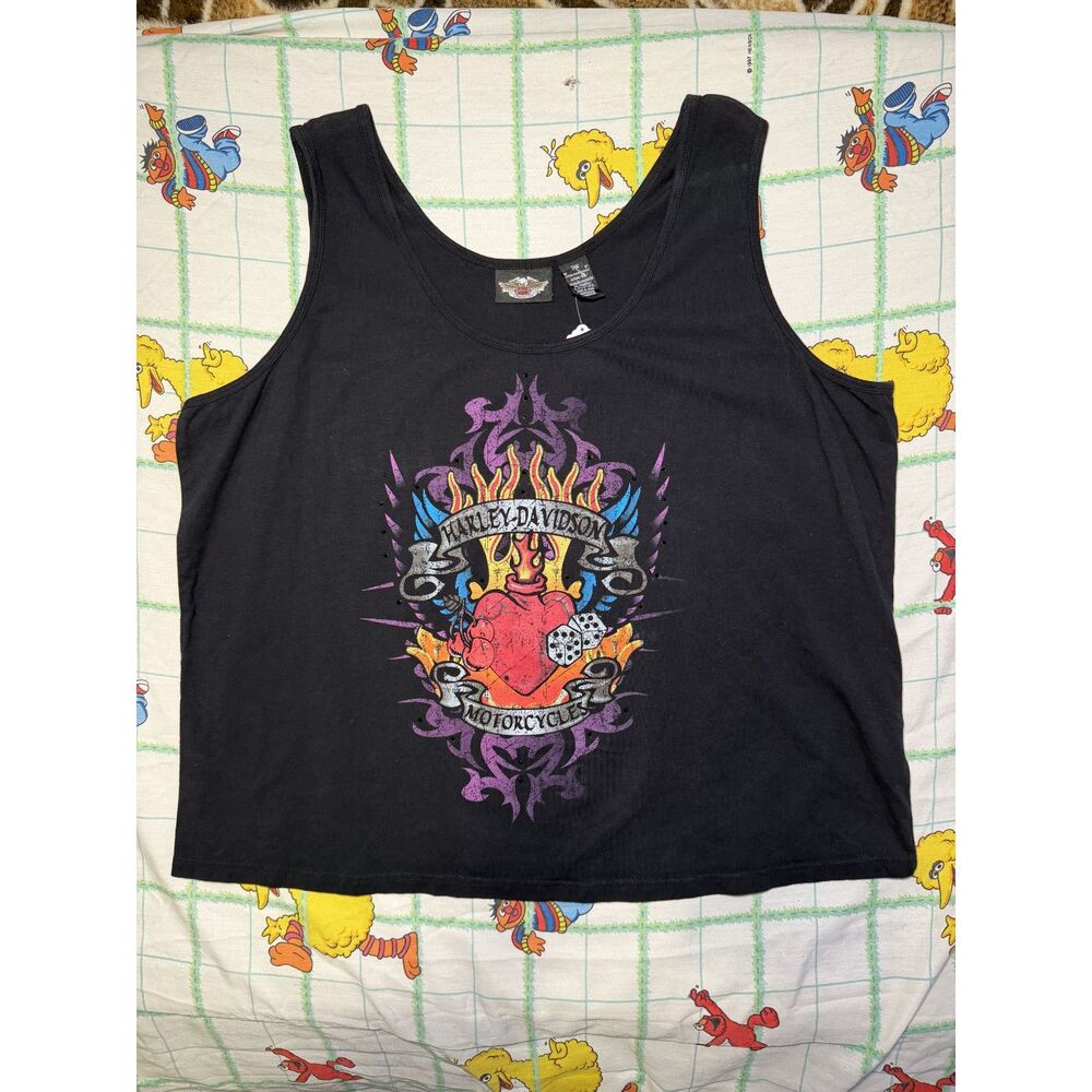Women's y2k Harley Davidson tattoo graphic tank top size 3xl